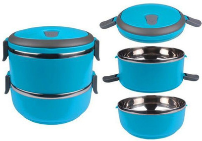 

VibeX ™ Stainless Steel 2 layers Lunch Box with handle Thermos for Food Container insulation Student Bento box Dinnerware 2 Containers Lunch Box(1400 ml), Blue