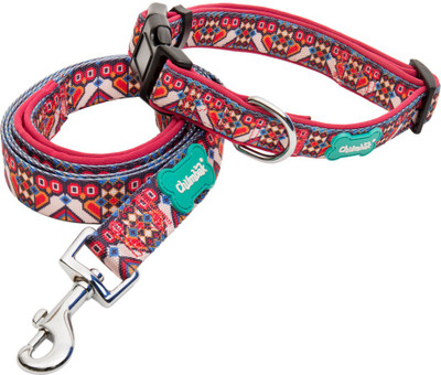 

Chumbak Cross Stitch Owl CL01 Dog Collar & Chain(, Pink 01