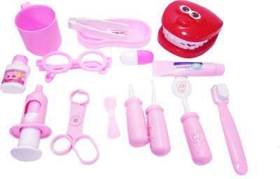 

TALKING GANESHA 15 Pieces Dentist Doctor Medical Set Pretend Play Toys For Kids Made from ABS Materials - PINK
