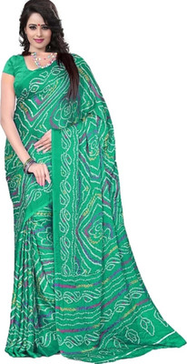 RAJASTHANI BANDEJ Printed Bandhani Crepe Saree(Blue)
