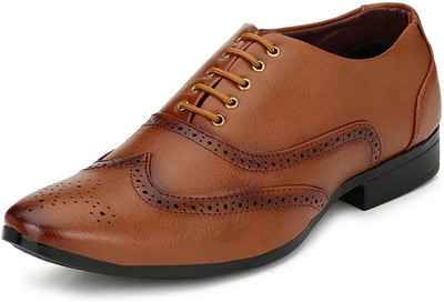

Aveero Men's Synthetic Formal Imperial Oxford Wingtip Brogue Derby Shoes For Men Lace Up For Men(Tan