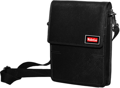 WalletLee Men & Women Formal Black Genuine Leather Sling Bag
