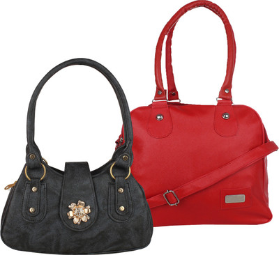 

Fillin Cart Women Casual, Evening/Party Red, Black PU Hand-held Bag, Black;red