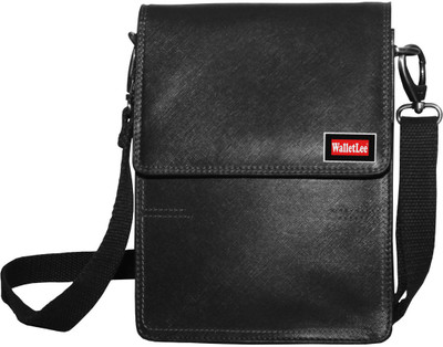 

WalletLee Men & Women Formal Black Genuine Leather Sling Bag