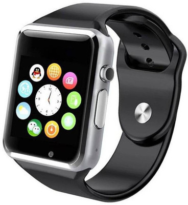 

ALONZO A1 Bluetooth Smart Watch, Wrist Watch With Camera, Sim & TF Card Support For Android, IOS & Smart Phone Silver Smartwatch(Black Strap Free Size)