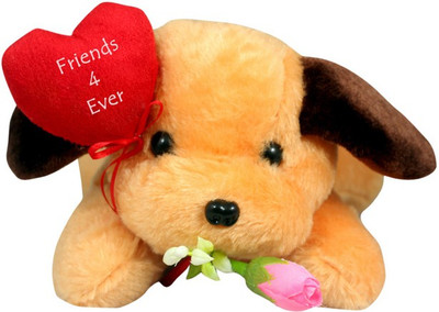 

Tickles Cute Dog with Happy Friendship Day Heart For Friendship Day Special Gift - 25 cm(Brown)