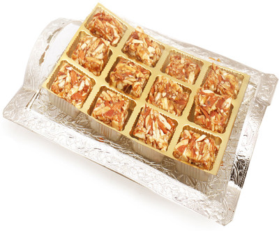 Ghasitaram Gifts Silver Mesh Roasted Almond Bites Tray(500 g, Box)