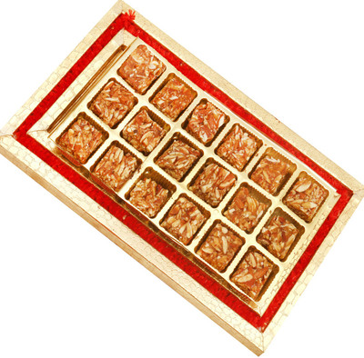 

Ghasitaram Gifts Red and Gold 18 pcs Roasted Almonds Bites Tray(360 g, Box)