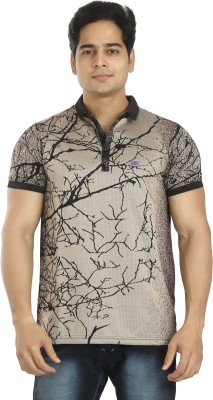 AWACK Printed Men Polo Neck Brown T-Shirt