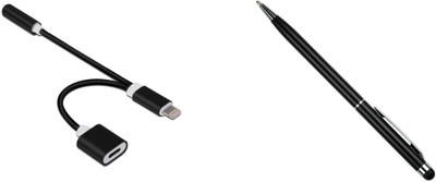

OLECTRA premium Series 2 in 1 Lightning to audio 3.5mm JACK Adapter Earphones Cable with Charging with 2 in 1 stylus pen USB Adapter(Black)