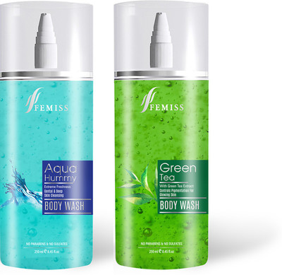 Femiss Aqua-GreenTea Body wash(500 ml, Pack of 2)