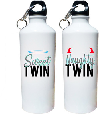 

red buzz Gifts for Twin Brothers/Sisters, Good Evil Twin Printed Sipper Water Bottles for Twins 750 Sipper(Pack of 2, White), Black;white