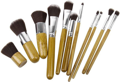 

FILLWILL 11 Pc Wooden Handle Cosmetic Foundation Make up kit Beauty Blending for Powder & Cream – Bronzer Concealer Contour Brush Travel.case(Pack of 11)