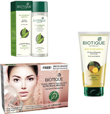 

BIOTIQUE BIO Bio Morning Nectar Flawless Skin Lotion, Bio Pearl White Facial Kit, Bio Pineapple Oil Control Foaming Face Wash(Set of 3)