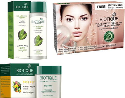 

BIOTIQUE BIO Bio Morning Nectar Flawless Skin Lotion, Bio Pearl White Facial Kit, Bio Fruit Face Pack(Set of 3)