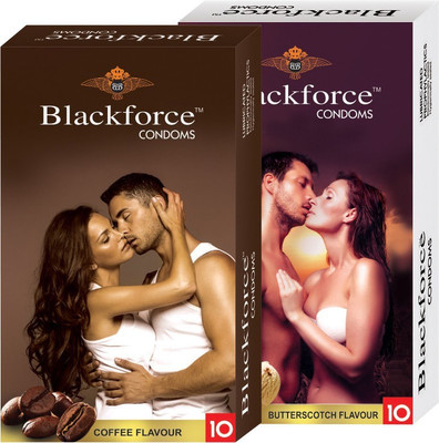 Black Force Combo 2pack Buttercotch and Coffee Flavour Extra dotted Condom (20 Pieces) Condom(Set of 2, 20S)
