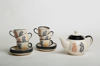 

caffeine Ceramic Handmade Black Leaf Print Authentic Tea Kettle Set (15pc) … Ceramic(White, Black, Pack of 15)