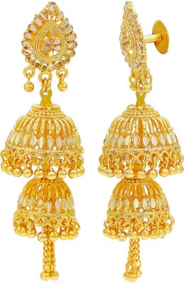 Dzinetrendz Gold covered Mirror Brass Work Double Umbrella Chandelier long Jhumki for Women Brass Jhumki Earring