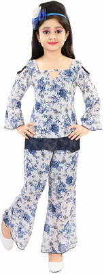 Style Junction Girls Casual Top Pyjama(BLUE, WHITE)