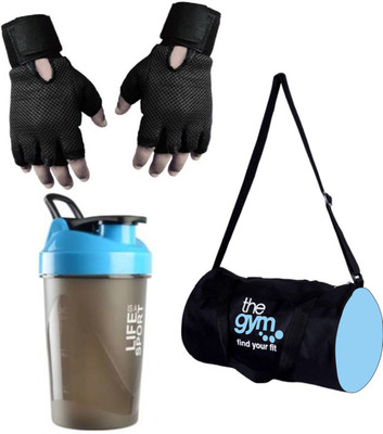 

Hilex Combo of Gym Accessories Kit or Fitness Kit, 20l Blue Gym Bag + Hand Support Black Gym Gloves + 500ml Blue Life is a Sport Shaker Bottle / Protein Shaker / Sipper for Both Men's & Women's, Boy's & Girl's. Gym & Fitness, Home Gym Kit