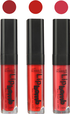 

Bonjour Paris Long lasting velvet matte lipstick(red, bunt amber, irresistble pink, 18 g)