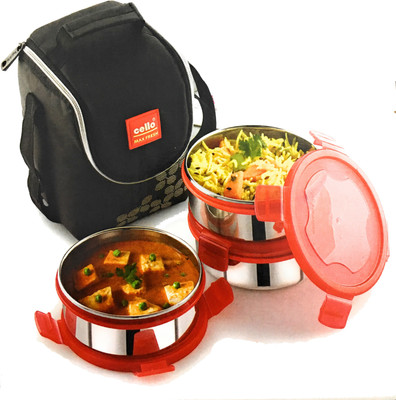 Cello Steel Click-3-Plus 3 Containers Lunch Box(900 ml)