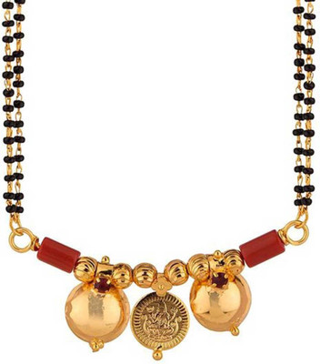 Dzinetrendz Gold coated over Brass 3 Coin, Ruby colour stone studded, Laxmi Coin & double Waati Mangalsutra for Women Brass Mangalsutra