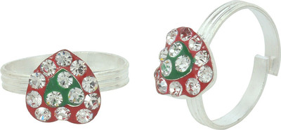 memoir Meena Work Heartshape Designer Brass Cubic Zirconia Silver Plated Toe Ring Set