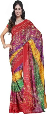 RAJASTHANI BANDEJ Printed Bandhani Crepe Saree(Multicolor)