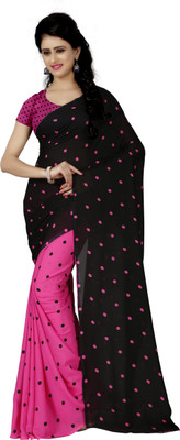 Anand Sarees Polka Print Daily Wear Georgette Saree(Pink, Black)