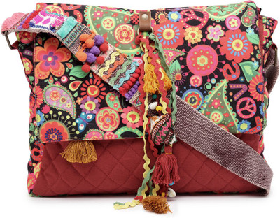 

The House of Tara Women Casual Maroon, Multicolor Canvas Sling Bag
