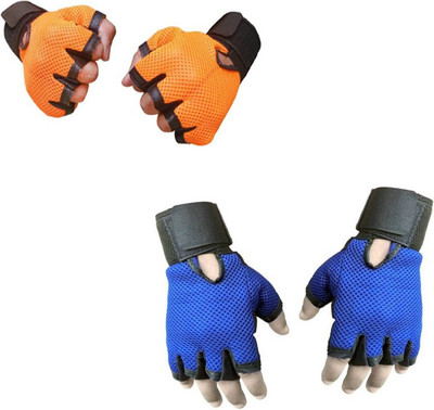 

Snipper Combo of Heavy Leather Netted Gloves With Wrist Support(Pack of 3 Pair Gloves) Gym & Fitness Gloves (Free Size, Orange, Blue)