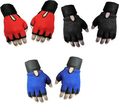 

Snipper Combo of Heavy Leather Netted Gloves With Wrist Support(Pack of 3 Pair Gloves) Gym & Fitness Gloves (Free Size, Red, Black, Blue)