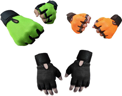 

Snipper Combo of Heavy Leather Netted Gloves With Wrist Support(Pack of 3 Pair Gloves) Gym & Fitness Gloves (Free Size, Green, Orange, Black)
