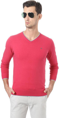 Allen Solly Solid V Neck Casual Men Pink Sweater