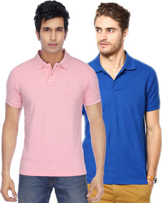 

Concepts Solid Men's Polo Neck Pink, Blue T-Shirt(Pack of 2, Pink;royalblue