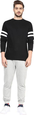 Veirdo Striped Men Round or Crew Black T-Shirt