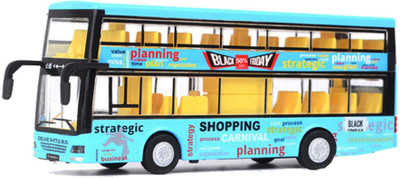

Emob Double Decker Die cast Metal Body Door Opening Luxury Blue Toy Bus with LED Light and Sound(Blue)