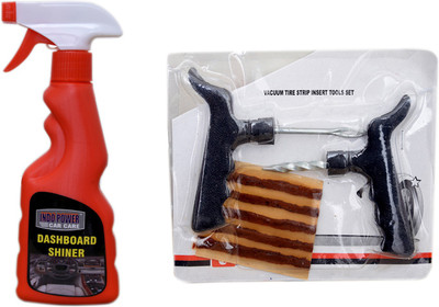 INDOPOWER DASHBOARD SHINER SPRAY 250ml+ 1 set Tubeless Tyre Puncture kit. Combo
