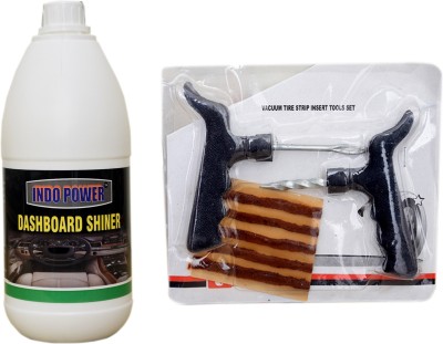 INDOPOWER DASHBOARD SHINER 1ltr+ 1 set Tubeless Tyre Puncture kit. Combo