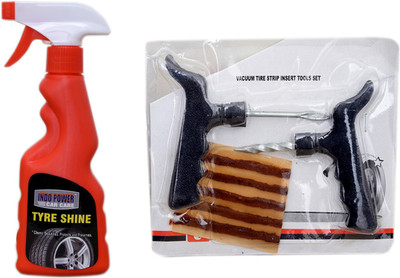 INDOPOWER TYRE SHINER SPRAY 250ml+ 1 set Tubeless Tyre Puncture kit. Combo