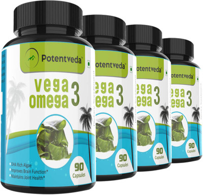 

Potentveda Omega 3 Algae extract rich in DHA EPA vegetarian 90 capsules(360 No)