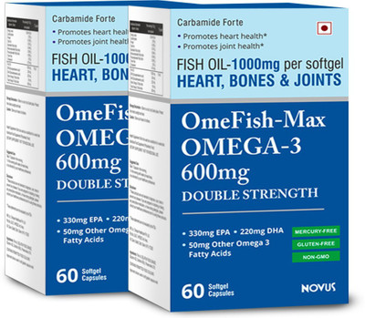 

Carbamide Forte Omega 3 Fish Oil 1000 mg : Double Strength EPA 330mg + DHA 220mg for Heart, Bones & Joint Health - 120 Softgel Capsules(120 No)