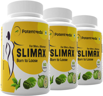 

Potentveda Slimax Garcinia cambogia Green coffee beans & Green Tea Extracts for weight loss Men & Women 60 Capsules(180 No)