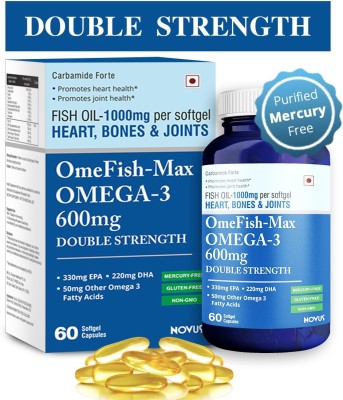 

Omefish-max Omega 3 Fish Oil 1000 mg : Double Strength EPA 330mg + DHA 220mg for Heart, Bones & Joint Health - 60 Softgel Capsules(60 No)