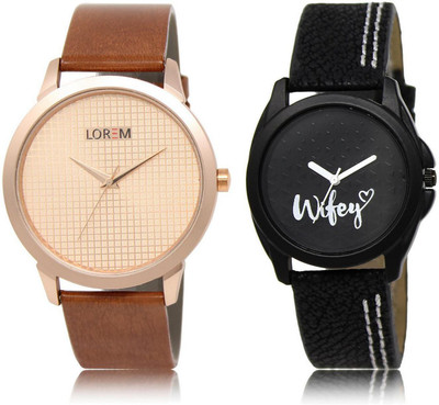 

LOREM MF-34-234 Designer Stylish Black & Rose Gold Round Boy's & Girl's Leather Watch - For Men & Women