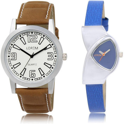 

LOREM 16-220 Designer Stylish Blue & White Triangle & Round Boy's & Girl's Leather Watch - For Men & Women