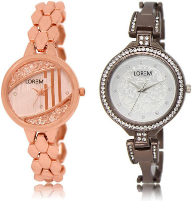 

LOREM MF-222-236 Designer Stylish Silver & Rose Gold Round Girl's Metal Bracelet Watch - For Women
