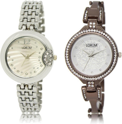 

LOREM MF-227-236 Designer Stylish White Round Girl's Metal Bracelet Watch - For Women