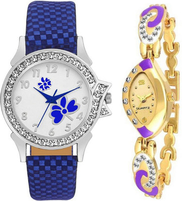 

TRUE KART New Unique Collection Blue Flower Dial Leather Belt Combo Watch - For Women
